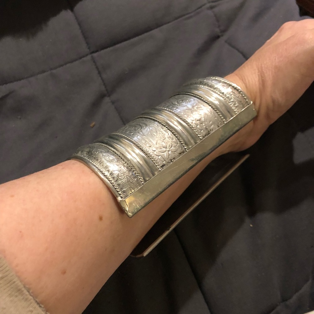 Funky Silvertone Statement Cuff Bracelet - image 7